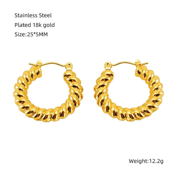 316L Stainless Steel Geometric Twisted Spiral Pattern Electroplated Women's Earrings