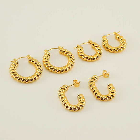 316L Stainless Steel Geometric Twisted Spiral Pattern Electroplated Women's Earrings