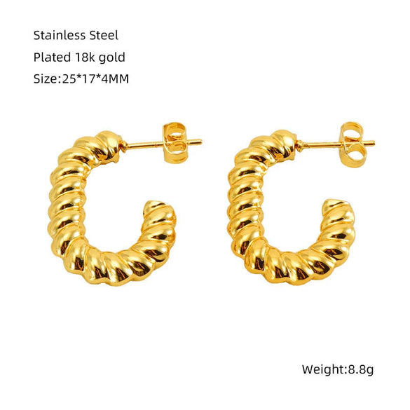 316L Stainless Steel Geometric Twisted Spiral Pattern Electroplated Women's Earrings