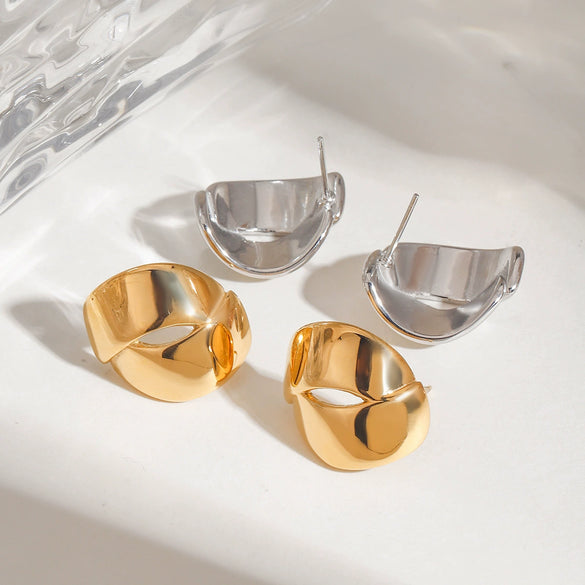 Stainless Steel Geometric U Shape Folding Staggered Wide Edition Electroplated Women's Earrings