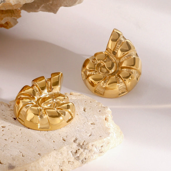 Stainless Steel Geometric Vintage Ocean Style Earrings Electroplated 18K Gold