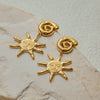 Stainless Steel Geometric Vintage Sun Pendant Earrings Electroplated