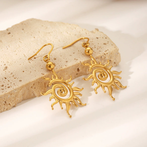Stainless Steel Geometric Vortex Sun Electroplated Women's Earrings