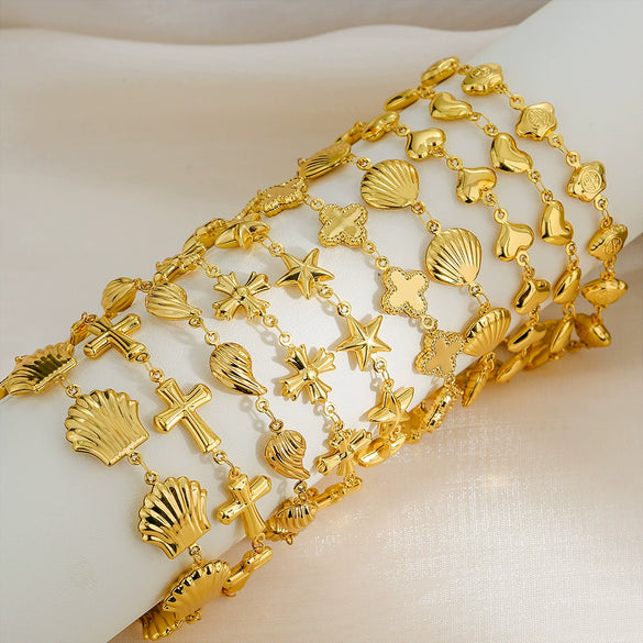 Stainless Steel Geometric Water Drop Hiphop Bracelet With Crown Heart Wave Diamond Pattern Gold Plated