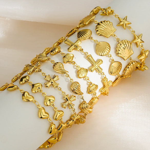Stainless Steel Geometric Water Drop Hiphop Bracelet With Crown Heart Wave Diamond Pattern Gold Plated