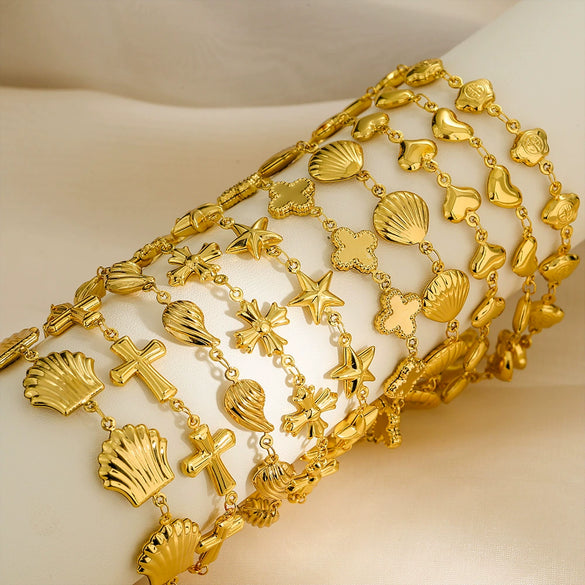 Stainless Steel Geometric Water Drop Hiphop Bracelet With Crown Heart Wave Diamond Pattern Gold Plated