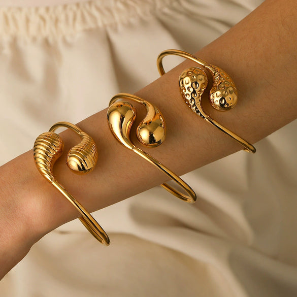 Stainless Steel Geometric Water Drop Open Bracelet For Women With Electroplating