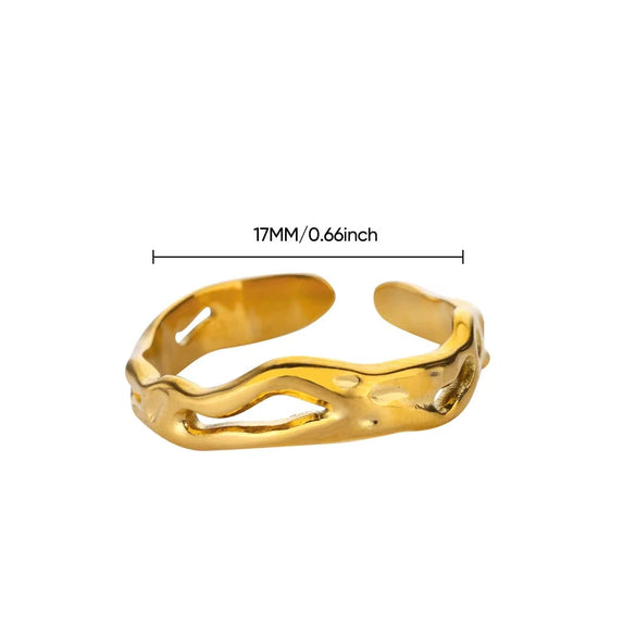 Stainless Steel Geometric Wave Texture Wide Ring Unisex Light Luxury Electroplated