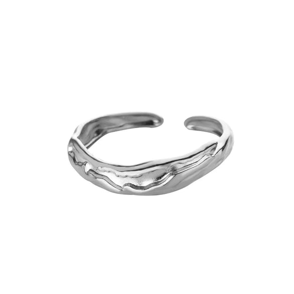 Stainless Steel Geometric Wave Texture Wide Ring Unisex Light Luxury Electroplated