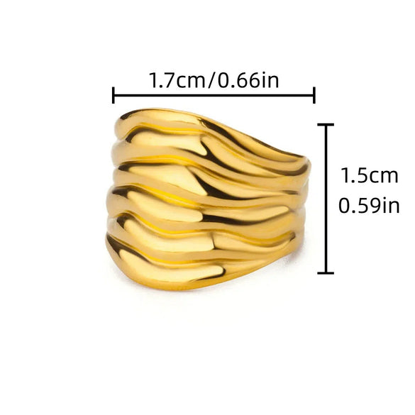 Stainless Steel Geometric Wave Texture Wide Ring Unisex Light Luxury Electroplated