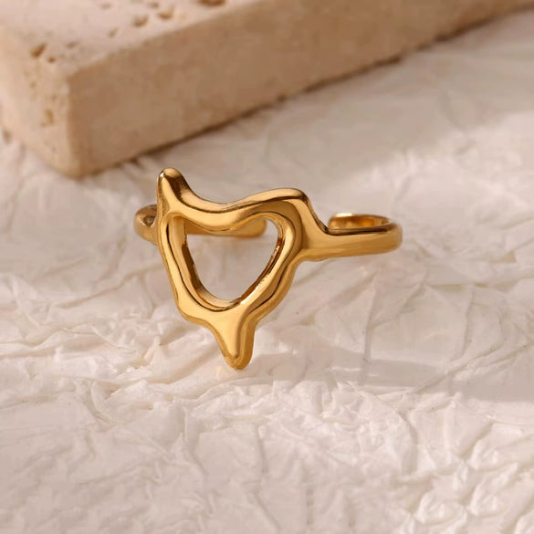 Stainless Steel Geometric Wave Texture Wide Ring Unisex Light Luxury Electroplated