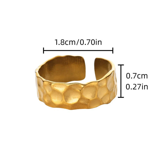 Stainless Steel Geometric Wave Texture Wide Ring Unisex Light Luxury Electroplated