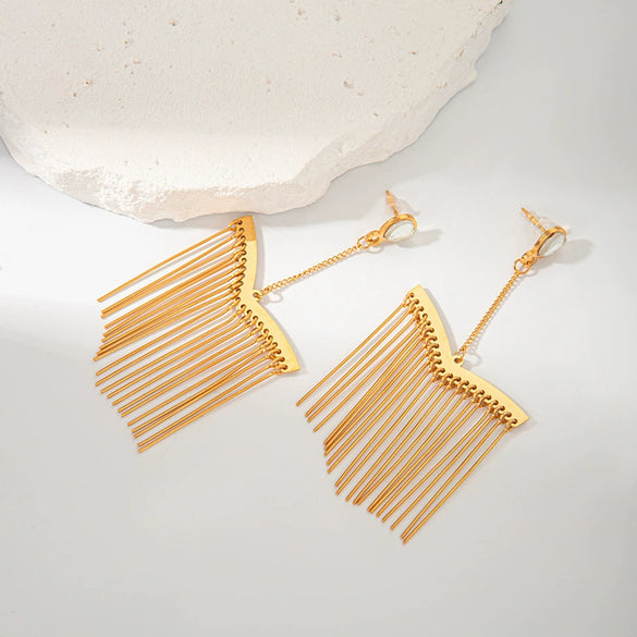Stainless Steel Geometric Wind Chimes Tassel Earrings For Women With Electroplating Treatment