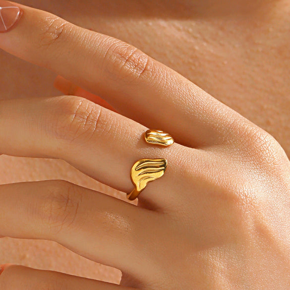 Stainless Steel Geometric Wing Open Ring For Women Electroplated