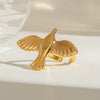 Stainless Steel Geometric Wings Bird Peace Pigeon Opening Ring For Women Retro Style With Electroplating