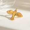 Stainless Steel Geometric Wings Bird Peace Pigeon Opening Ring For Women Retro Style With Electroplating