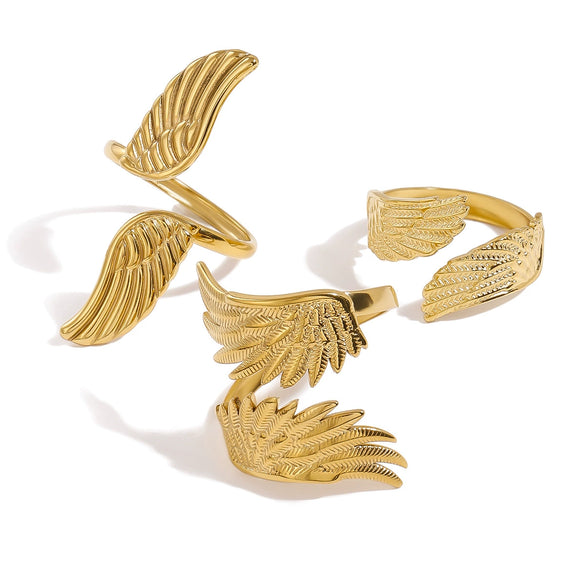 Stainless Steel Geometric Wings Retro Style Electroplated Women's Ring