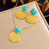 Stainless Steel Geometric Women's Earrings And Necklace With Snake Bone Chain And Electroplating Treatment