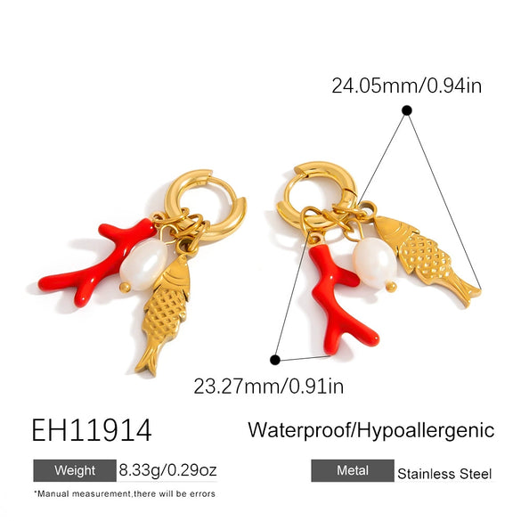 Stainless Steel Geometric Women's Earrings With Electroplating Marine Series Small Fish Shell Jewelry Pendants Light Luxury Style