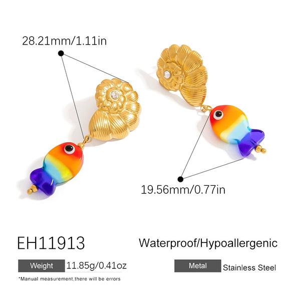 Stainless Steel Geometric Women's Earrings With Electroplating Marine Series Small Fish Shell Jewelry Pendants Light Luxury Style