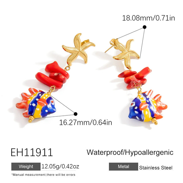 Stainless Steel Geometric Women's Earrings With Electroplating Marine Series Small Fish Shell Jewelry Pendants Light Luxury Style