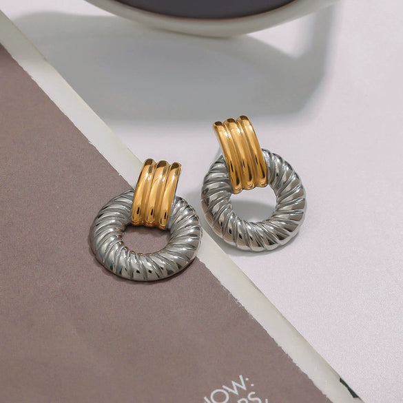 Stainless Steel Geometric Women's Earrings With Electroplating