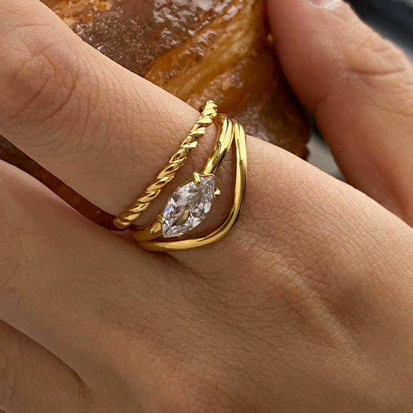 Stainless Steel Geometric Women's Stacked Ring With Electroplating