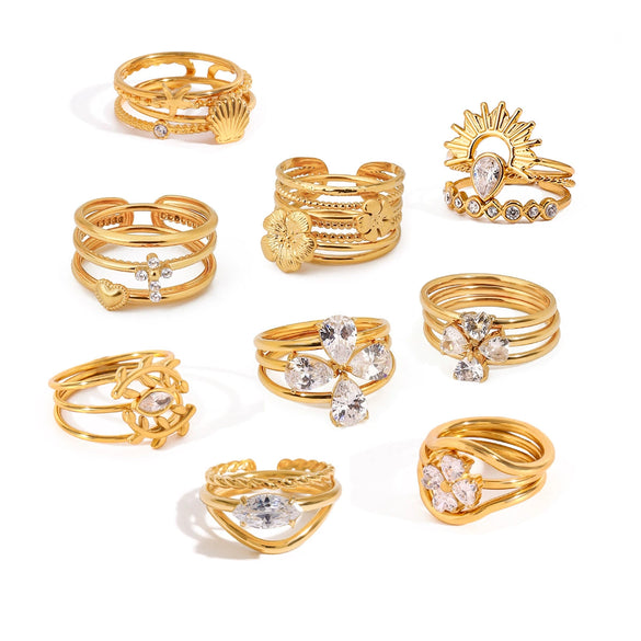 Stainless Steel Geometric Women's Stacked Ring With Electroplating