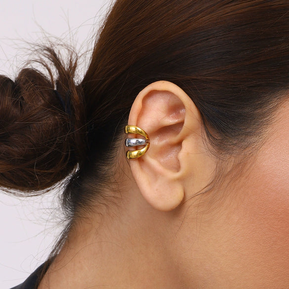 Stainless Steel Geometric Women's Three Layer Ear Clip Jewelry With Gold And Silver Color Matching And Electroplating Treatment