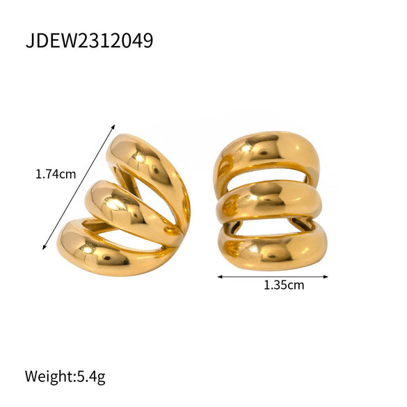 Stainless Steel Geometric Women's Three Layer Ear Clip Jewelry With Gold And Silver Color Matching And Electroplating Treatment