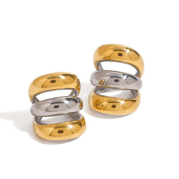 Stainless Steel Geometric Women's Three Layer Ear Clip Jewelry With Gold And Silver Color Matching And Electroplating Treatment
