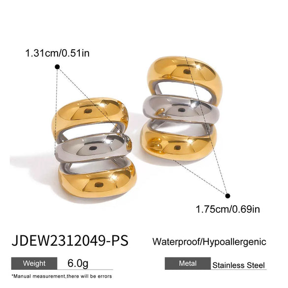 Stainless Steel Geometric Women's Three Layer Ear Clip Jewelry With Gold And Silver Color Matching And Electroplating Treatment