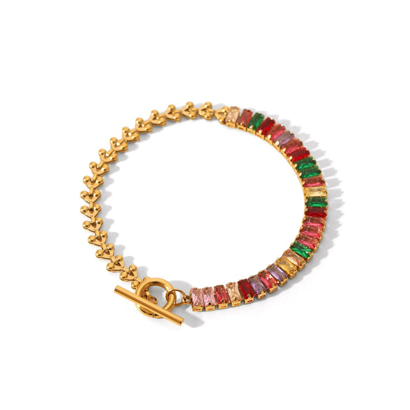Stainless Steel Geometric Zircon Bracelet For Women