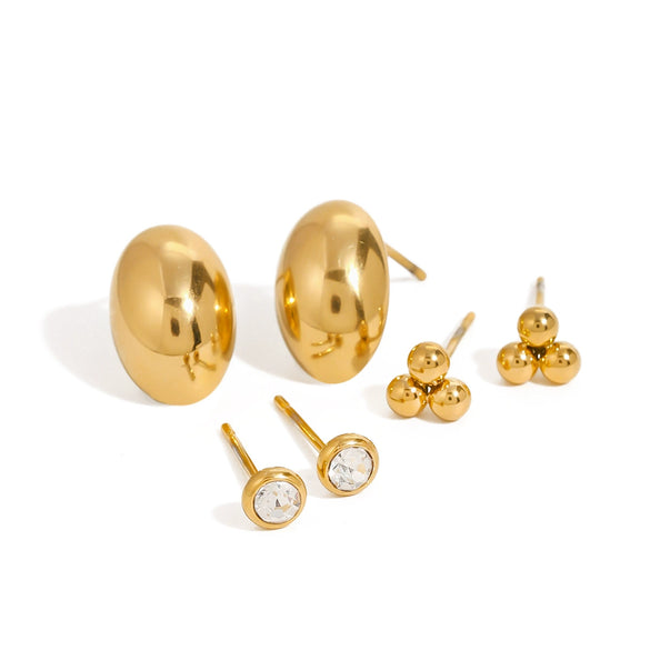 Stainless Steel Geometric Zircon Earrings Electroplated Jewelry For Women