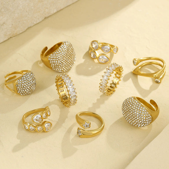 Stainless Steel Geometric Zircon Ring Electroplated Highend Hand Jewelry
