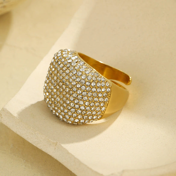Stainless Steel Geometric Zircon Ring Electroplated Highend Hand Jewelry