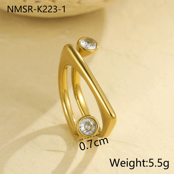 Stainless Steel Geometric Zircon Ring Electroplated Highend Hand Jewelry