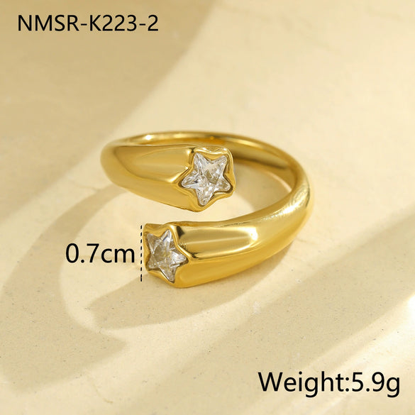 Stainless Steel Geometric Zircon Ring Electroplated Highend Hand Jewelry