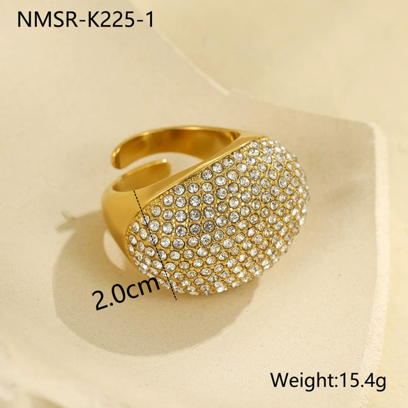 Stainless Steel Geometric Zircon Ring Electroplated Highend Hand Jewelry