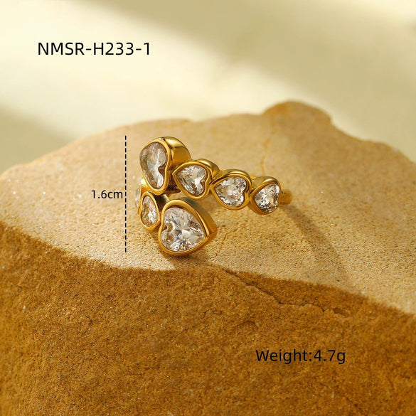 Stainless Steel Geometric Zircon Ring Electroplated Highend Hand Jewelry