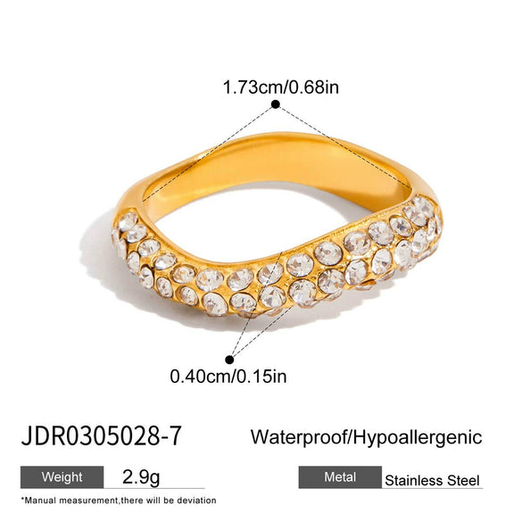 Stainless Steel Geometric Zircon Ring Electroplated Jewelry For Women
