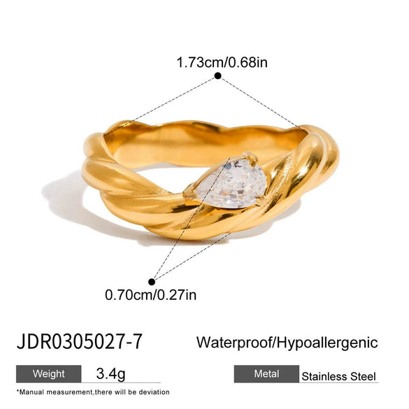 Stainless Steel Geometric Zircon Ring Electroplated Jewelry For Women
