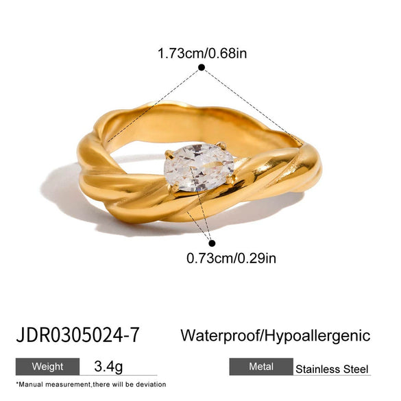 Stainless Steel Geometric Zircon Ring Electroplated Jewelry For Women