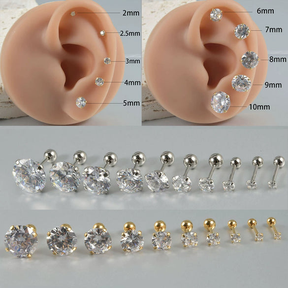 Stainless Steel Geometric Zircon Stud Earrings With Polishing Treatment