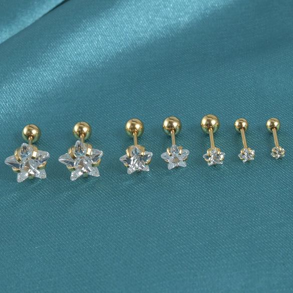 Stainless Steel Geometric Zircon Stud Earrings With Polishing Treatment