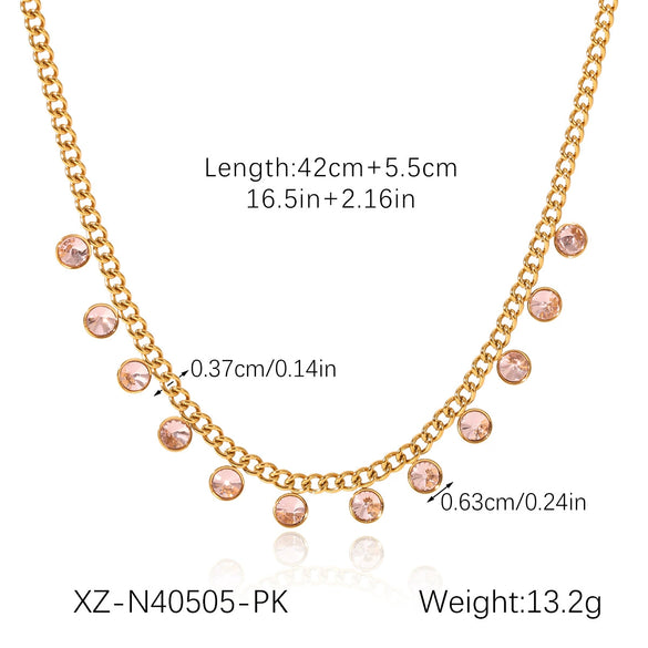 Stainless Steel Geometric Zircon Tassel Necklace