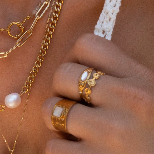 Stainless Steel Geometric Zircon Women's Ring Jewelry