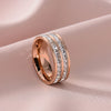 Stainless Steel Geometry Couple Ring With Single Or Double Row Square Crystal Inlay Electroplated Simple Band For Women