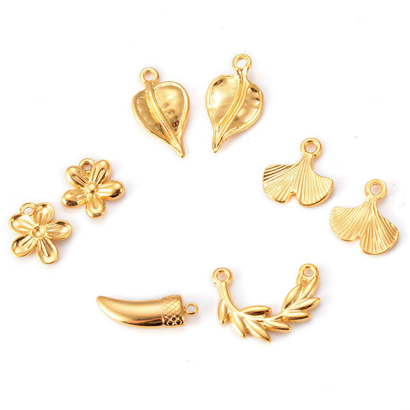 Stainless Steel Ginkgo Leaf And Pepper Leaves Flower Pendant Jewelry With Electroplating Treatment