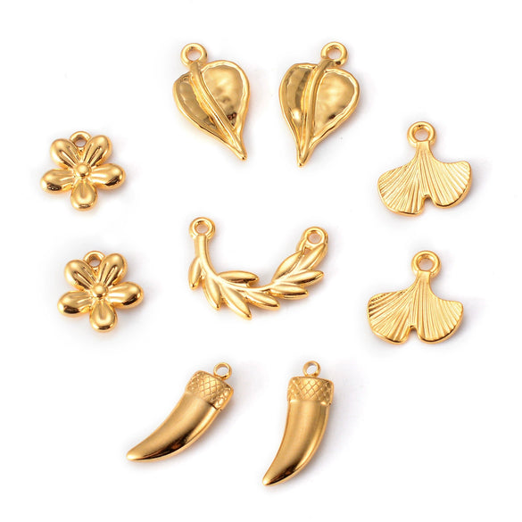 Stainless Steel Ginkgo Leaf And Pepper Leaves Flower Pendant Jewelry With Electroplating Treatment
